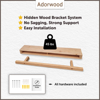 24" Handcrafted Real Wood Floating Shelf